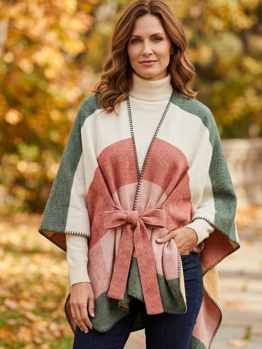 Shiraleah Gal Cape Multicolor Block Knit Women's Wrap Sweater/ Poncho